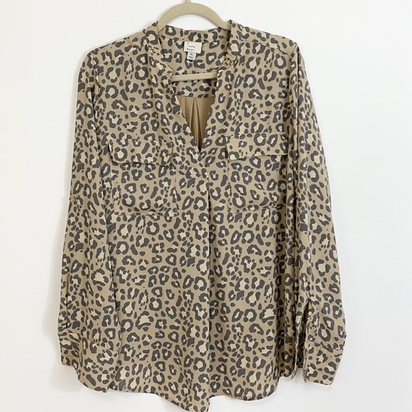a new day Tops - A New Day Animal Print Gray Taupe Blouse Size XL
